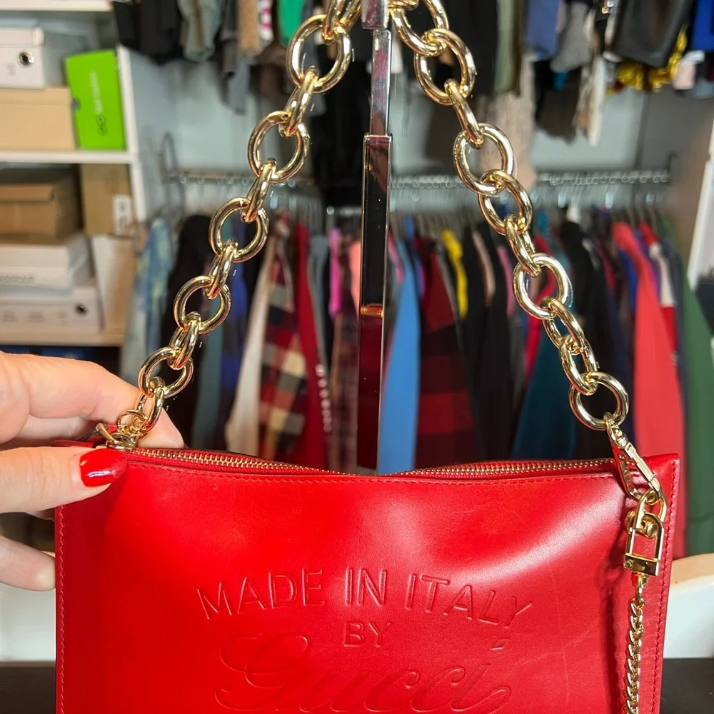 Gucci Red and Gold Crossbody Bag with Chain Strap - Picture 3 of 8